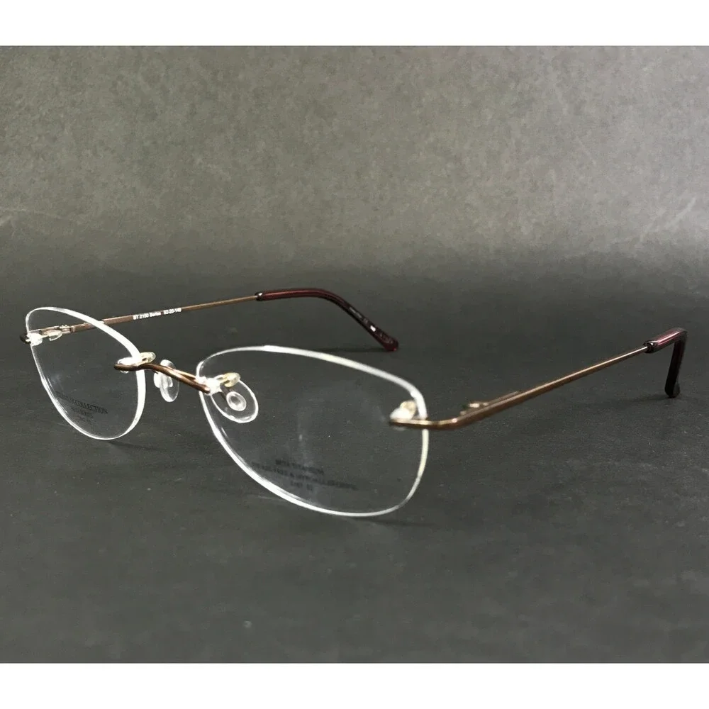 Beta Titanium Eyeglasses Frames BT2150 C3 Bronze Brown Rimless Oval 52-20-140